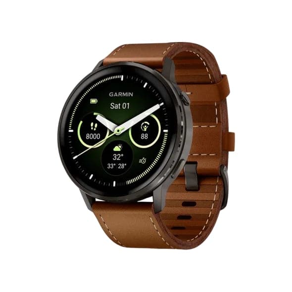 Смарт-годинник Garmin Venu 4 45 mm Slate with Brown Leather Band (010-03014-03)